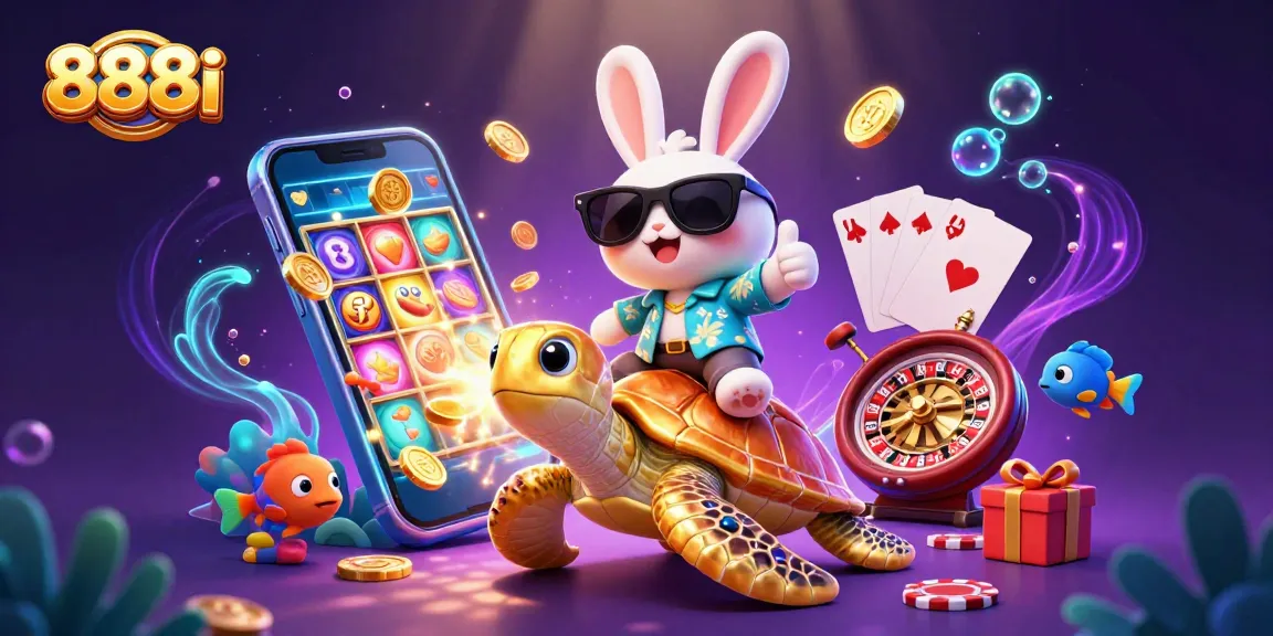 Join the excitement at 888i with a colorful underwater casino scene featuring a lucky rabbit and a giant sea turtle.