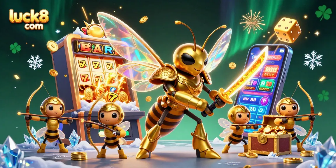 Engage with luck8 com through dynamic casino experiences highlighting a golden hornet and vivid slot machine action.
