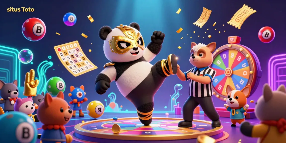 situs Toto showcases a lively 3D wrestling scene with vibrant animations and dynamic game elements.